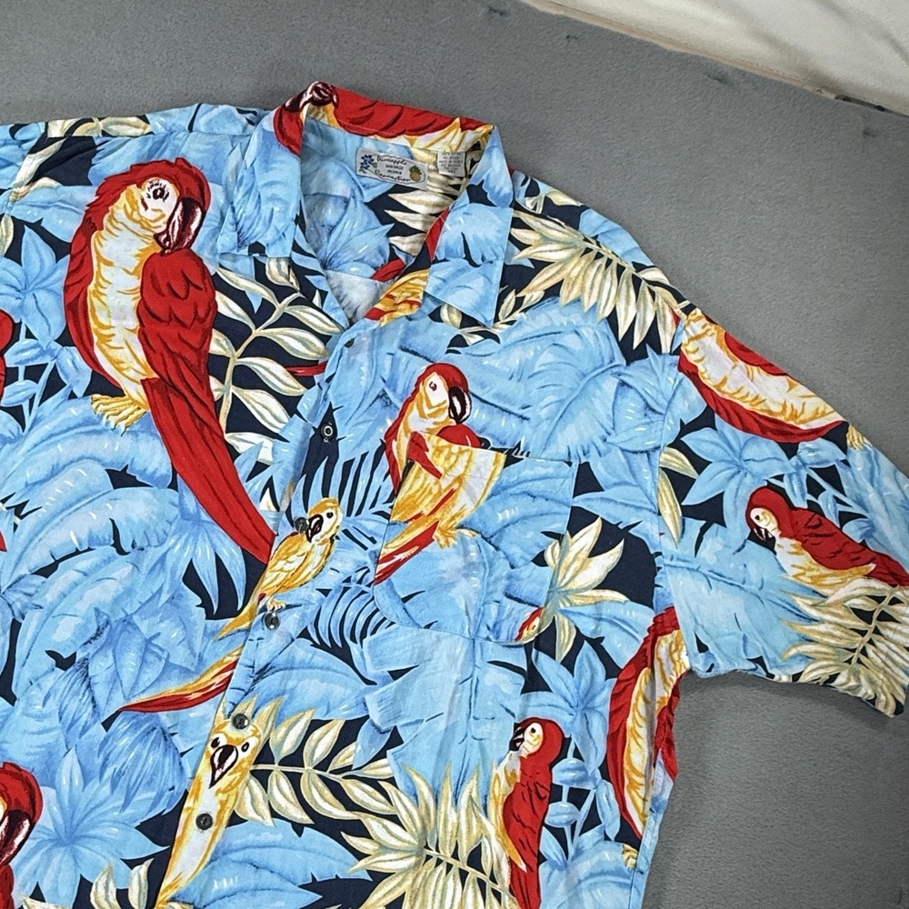 Pineapple Connection Shirt Mens 3XLT Blue Rayon Parrot Tropical Hawaiian Casual